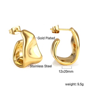 Stainless Steel Chunky Texture Irregular Table Trapezoidal 18K Gold Plated Minimalist <b>Twisted</b> <b>Hoops</b> <b>Earrings</b> Jewelry for Women - Product Image 2