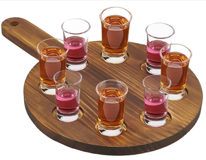 Flaches Rundes Holz-Bierproben-Set mit Schnapsglashalter, Holz-Bierflugbrett für 8 Gläser, Holz-Whiskey-Flugpaddel - Product Image 1