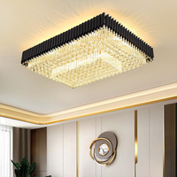 Lustre de plafond moderne noir le plus grand, pour hall d'entrée, rond ou rectangulaire, avec LED et cristaux K9