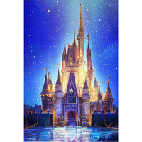 Peinture diamant 5D rectangulaire à motifs de château de nuit de dessin animé, avec strass AB effet poussière de fée, pour art mural DIY en tissu écologique