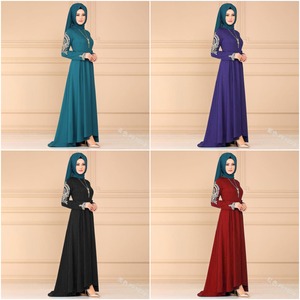Abiti Islamici a Maniche Lunghe per Donne, Taglia S-5XL, Nero e Rosso, con Ricami Floreali, Vestito Lungo Musulmano, Casual per Signore, Stile Dubai e Medio Oriente <span class=keywords><strong>Arabo</strong></span> - Product Image 3