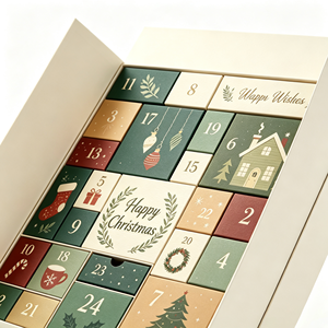 Calendrier de l'Avent de Noël, boîte rigide en carton ivoire, forme rectangulaire, fabrication artisanale, impression quadricolore, fermeture magnétique, emballage cadeau - Product Image 5