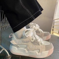 2025 femmes à semelles épaisses Ins baskets Harajuku décontracté toile chaussures en caoutchouc hauteur accrue couleur unie à lacets été maille