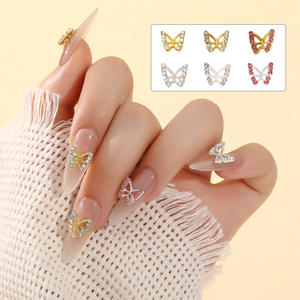 Accessoires minimalistes en alliage 3D pour nail art papillon, décorations d'ongles portables en strass, mode or et argent incrusté, ongles scintillants - Product Image 3