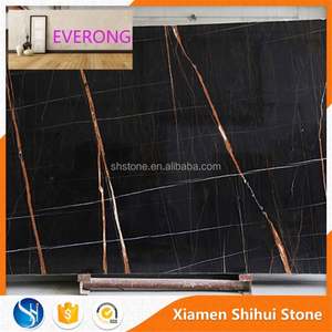 Tunisie Veines blanches et dorées Carrelage en marbre noir Lauren - Product Image 2