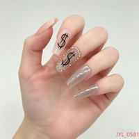 Faux ongles à presser en vrac avec paillettes et strass, étiquette privée OEM, longs ongles cercueil pré-dessinés