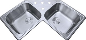Évier d'angle de cuisine <span class=keywords><strong>en</strong></span> acier inoxydable, Double bol, lavabo à montage supérieur, 304 - Product Image 4
