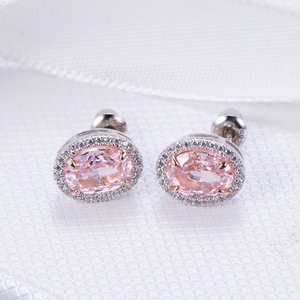 Pendientes Messi Jewelry MSE-606 de Circonita Cúbica Rosa de Alta Calidad con Forma Ovalada para Enamorados - Product Image 4