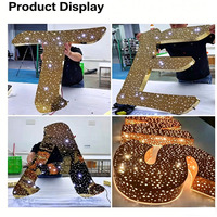 Enseigne lumineuse LED en lettres, ornée de strass irisés et de pierres précieuses, à reflets brillants et pailletés, attrape-regard, pour fêtes et mariages