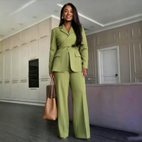 Ensemble tailleur élégant 2 pièces pour femme automne-hiver : Blazer ajusté et pantalon large taille haute – Tenue de bureau et d'affaires formelle