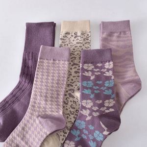 Wholesale New Fashion Mid Tube Warm Socks for Women Breathable Cotton Knitted Absorbent Cuff Purple Autumn Winter High Tube Warm - Product Image 1