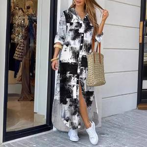 Robes tendance printemps-été YQY1206 pour femmes, robe chemise décontractée à manches longues, robe maxi imprimée, robes d'automne pour femmes - Product Image 4