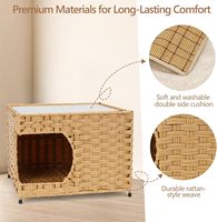 Maison pour chat d'intérieur, lit pour chat en osier avec coussin doux double face, lit pour animal de compagnie décoratif tissé à la main
