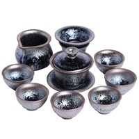 Service à thé chinois Jian Zhan Jian Ware 12 pièces, Gaiwan à gouttes d'huile, service à thé Kungfu, tasse à thé en céramique, cadeau pour les affaires ou la maison