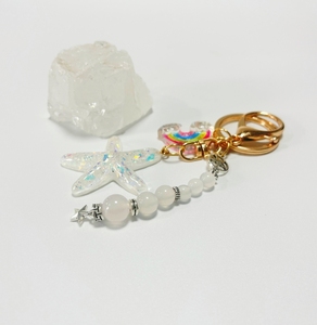 LLavero de dijes de bolso de jade blanco piedra de cristal natural en forma de pentagrama de tamaño mini decorativo - Product Image 3