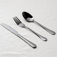 Juego de Cubiertos Modernos de Acero Inoxidable Negro, Acabado Espejo, Vajilla para Cocina, Hotel y Restaurante