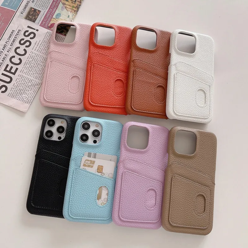 Lychee skin Plastic case back cover with card slots for iPhone 11/12/13/14, For iPhone 14 ProMax Wallet Back cover