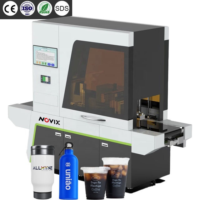NOVIX High-Speed One-Pass UV Inkjet Printer for PET Plastic Glass Cups & Bottles with Side Printing