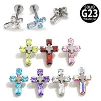 F136 Titanium Glansrijke Kruisvormige Vervangende Top, Hypoallergeen, Binnengewin, Geschikt voor Helix, Kraakbeen en Lip Piercing