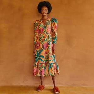 ボヘミアンビンテージ夏新作女性ドレスセクシーVネックプリントハイウエストドレスビーチウェア花柄ワンピース半袖ドレス - Product Image 1