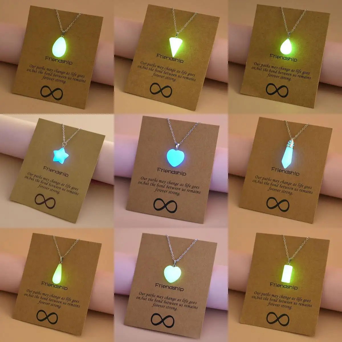 New Arrival Natural Stone Luminous Heart Necklace Simple Individuality Glow in the Dark Heart Pendant Necklace