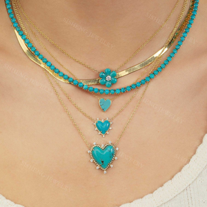 Joyería de plata 925 chapada en oro de dos tamaños Petite MOP turquesa ónix rojo Coral corazón Twist Collar para mujer - Product Image 5