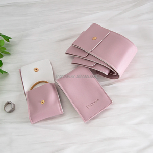 7*22cm Unique Thick PU Leather Jewelry <b>Gift</b> Storage Pouch <b>Envelope</b> Snap Button Watch Package Necklace Container with Gold Button - Product Image 4