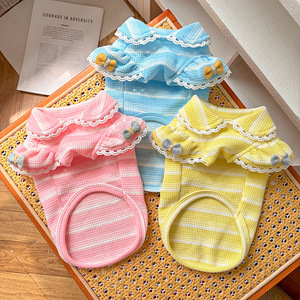 Weiwang Pet Dog <b>Cat</b> Vest Summer Lace Puff Sleeve Striped Cotton <b>Clothes</b> <b>For</b> Bichon Frise Teddy Pomeranian - Product Image 2