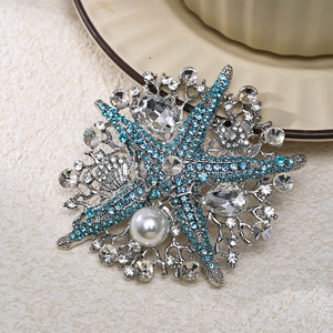 Broche Vintage de Industria Pesada para Mujer, Tema Oceánico, Broches de Corsage con Estrella de Mar, Cristal Colorido, Perla, Broches de Moda para Fiesta (BR436) - Product Image 4