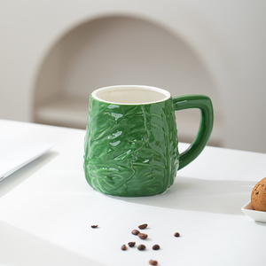 Nhà máy thiết kế màu xanh lá cây rau hình gốm cốc cà phê handmade bắp cải hình thiết kế gốm cốc cốc - Product Image 4