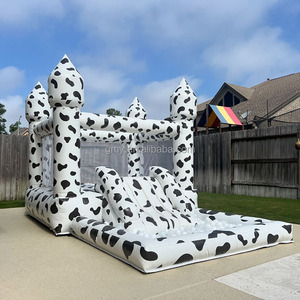 Nouveau design de maison de rebond de couleur vache <span class=keywords><strong>Mini</strong></span> maison de rebond pour enfants château de saut Maison de rebond blanche avec fosse à balles et toboggan - Product Image 1
