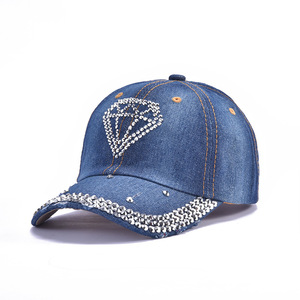 Gorra de béisbol bordada personalizada con corona de diamantes de imitación, gorra snapback vintage de mezclilla desgastada con brillo, gorras deportivas al por mayor - Product Image 6
