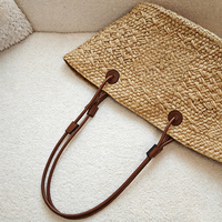 Sac fourre-tout d'été en paille raphia tressé pour femme, sac de plage à bandoulière avec poignée en cuir, style décontracté de créateur, sac à main de vacances