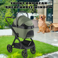 Poussette de luxe pliable et légère verte pour chat et chien avec fermeture éclair, pare-soleil réglable, cadre en aluminium détachable pour les voyages et le jogging