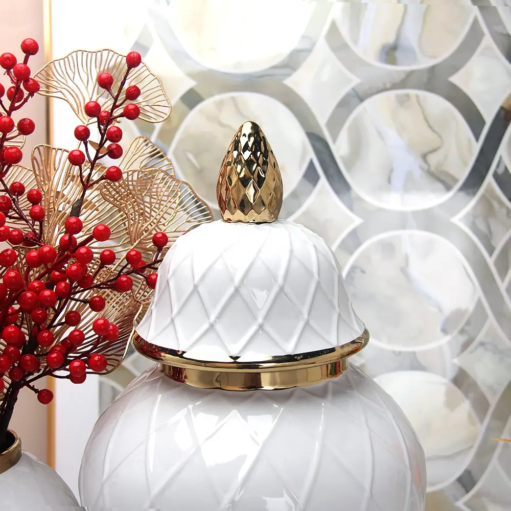Nórdico cerâmica dourada vasos luz luxo artesanato macio embalagem armazenamento e decoração