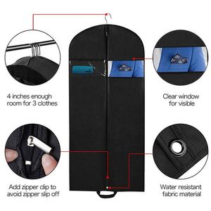 Housse de vêtement respirante noire pour robe et costume, idéale pour le voyage et le rangement, avec soufflet de maintien - Product Image 2