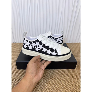 White Canvas <b>Sneakers</b> With Red Star Pattern Platform Lace-Up Round Toe Breathable All Seasons Walking Shoes - Product Image 3
