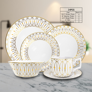 Ensemble d'assiettes en céramique ensemble de <span class=keywords><strong>vaisselle</strong></span> occidentale personnalisé fleur d'or porcelaine fine assiette à dîner ensembles de <span class=keywords><strong>vaisselle</strong></span> - Product Image 6