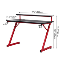 Bureau de jeu minimaliste moderne à double niveau de rangement, en forme de Z, facile à assembler, en MDF, design écologique, structure métallique robuste, pour la maison et le bureau