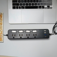 Chargeur rapide PD standard US 15A, 4 prises avec interrupteur de contrôle indépendant, multiprise ignifuge, 3 ports USB, prise Type-C