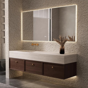 Medieval style slate hot-bent integrated basin solid wood bathroom cabinet hand washbasin washstand bathroom - Product Image 6