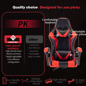 Höhen verstellbarer um Grad drehbarer PC-Stuhl Ergonomischer Computers piel stuhl aus schwarzem und rotem Pu-Leder - Product Image 2