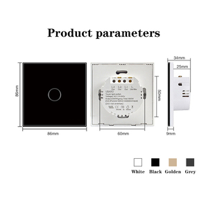 Interruptor de Inducción Táctil Sensible de Lujo para Interiores, Tipo 86, <span class=keywords><strong>1</strong></span>/2/3 Vías, Panel de Vidrio Blanco, Negro y Dorado, con Indicador Azul y Rojo - Product Image 4
