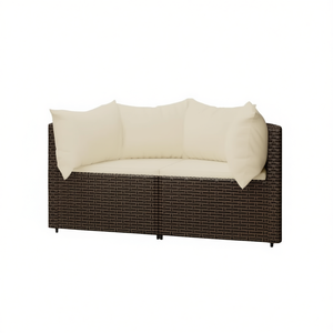 Sofá Esquinero de Ratán Marrón para Patio con Cojines Color Crema, Muebles de Jardín para Exteriores, Diseño Contemporáneo de Tres Plazas - Product Image 1