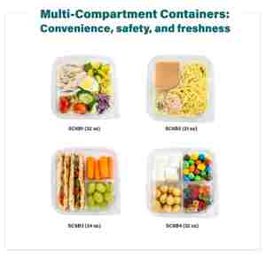 Reciclable SC6B1 Contenedores de dos piezas a prueba de manipulaciones 32 Oz/950CC PET Embalaje seguro de alimentos para Fideos y otros alimentos seguros - Product Image 4
