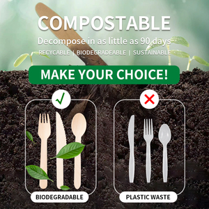 Thân Thiện Với Môi Phân Hủy 100% Phân Hủy Sinh Học Compostable Dùng Một Lần 160Mm 16Cm Chiều Dài Bạch Dương Dao Kéo Set-Bao Gồm Nĩa Muỗng Dao - Product Image 2