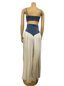 Conjunto de Dos Piezas para <span class=keywords><strong>Mujer</strong></span>, Top Corto <span class=keywords><strong>Sexy</strong></span> de Playa, Pantalones de Gasa Estilo <span class=keywords><strong>Vaquero</strong></span>, Conjuntos de Verano - Product Image 5