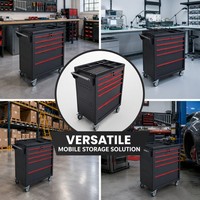 Armoire à roulettes robuste à 5 tiroirs avec serrure à clé et organisateur d'outils latéral pour atelier de maintenance professionnel
