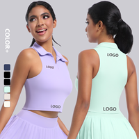 Gran oferta, chaleco deportivo ajustado para mujer, camiseta sin mangas con solapa POLO para correr, tenis, Fitness