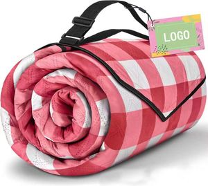Wholesale Green White Plaid Waterproof Picnic <b>Blanket</b> with Carry Strap for Outdoor Camping <b>Beach</b> - Product Image 2